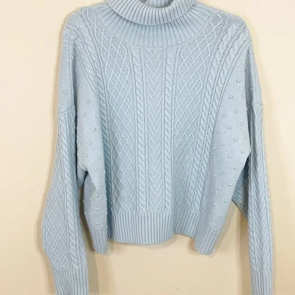 Eloquii Aqua Blue Turtle Neck Cable Knit Sweater 18/20 - Picture 2 of 8
